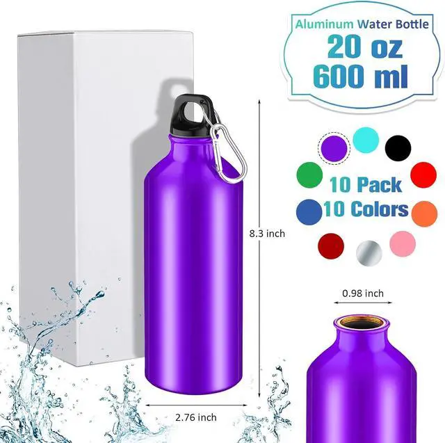 Alt view image 2 of 6 - 10 Pack 20 oz Aluminum Water Bottles Lightweight Reusable Bottles Aluminum Travel Cups with Carabiner Leak Proof Team Water Cups in bulk for Gym Sports Bicycle Camping