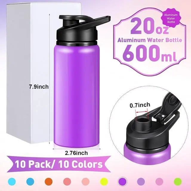 Alt view image 2 of 6 - 10 Pieces 20oz Reusable Aluminum Water Bottles Bulk Multicolor Outdoor Sports Water Bottles for Travel, Gym, Hiking, Cycling, Camping, Fishing, Snap Lid(Macaron Color)