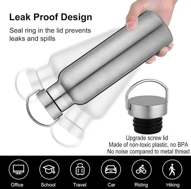 Alt view image 4 of 6 - Neihepal 20 oz Insulated Water Bottles Bulk 8 Pack,Stainless Steel Double Wall Sport Bottle with Lid of Handle,Metal Reusable Thermoses Flask with Cup Cap for School,Hikers,Gift (Silver,Set of 8)