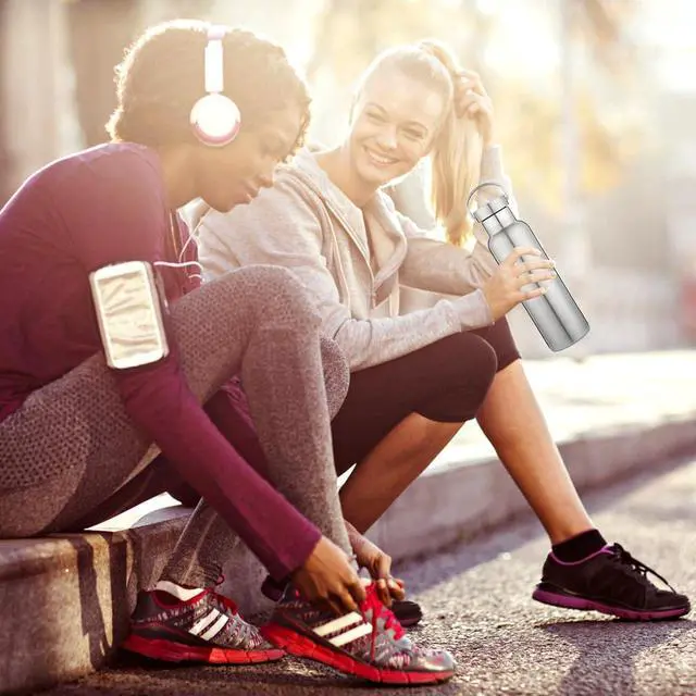 Alt view image 6 of 6 - Neihepal 20 oz Insulated Water Bottles Bulk 8 Pack,Stainless Steel Double Wall Sport Bottle with Lid of Handle,Metal Reusable Thermoses Flask with Cup Cap for School,Hikers,Gift (Silver,Set of 8)