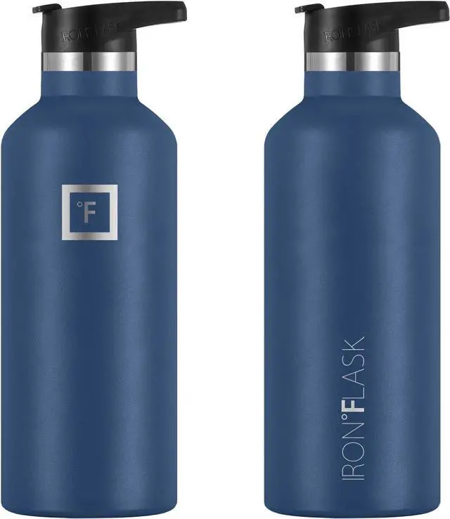 Alt view image 4 of 6 - IRON °FLASK Camping & Hiking Hydration Canteens - 3 Lids (Narrow Straw Lid) Leak Proof Vacuum Insulated Stainless Steel - Hot & Cold Double Walled Sports Water Bottle - Twilight Blue, 32 Oz