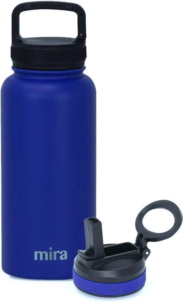 Main image of MIRA 32 oz Insulated Water Bottle - Stainless Steel Sports Flask with 2 Lids (Straw & Handle) - Cold Drink Thermos - Blue
