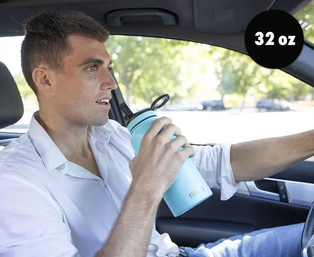 Alt view image 7 of 7 - MIRA 32 oz Insulated Water Bottle - Stainless Steel Sports Flask with 2 Lids (Straw & Handle) - Cold Drink Thermos - Blue