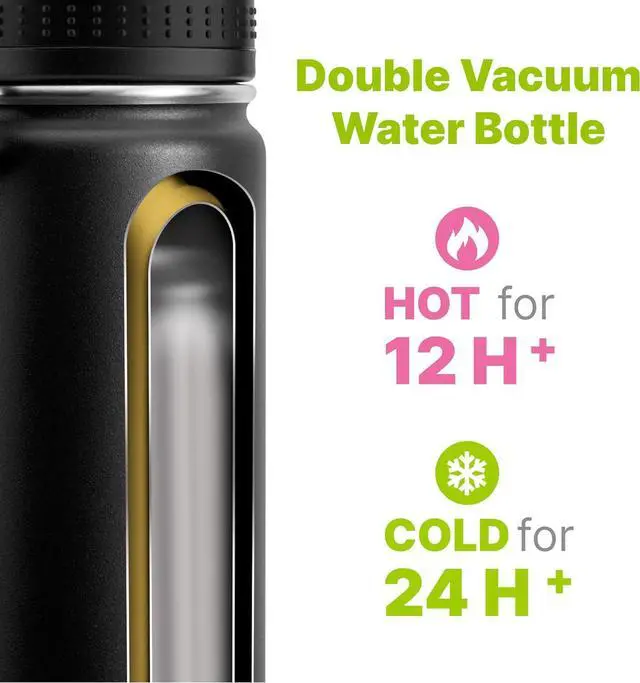 Alt view image 6 of 7 - Kids Insulated Water Bottle-16 oz Stainless Steel Vacuum Wide Mouth Sports Flask with Silicone Boot-Reusable Metal Leak Proof Travel Water Bottle for Girls Boys, BPA-Free(Black)