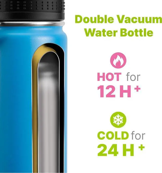 Alt view image 4 of 7 - Kids Insulated Water Bottle-16 oz Stainless Steel Vacuum Wide Mouth Sports Flask with Silicone Boot-Reusable Metal Leak Proof Travel Water Bottle for Girls Boys, BPA-Free(Sky Blue)