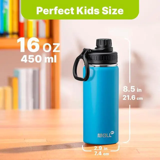 Alt view image 6 of 7 - Kids Insulated Water Bottle-16 oz Stainless Steel Vacuum Wide Mouth Sports Flask with Silicone Boot-Reusable Metal Leak Proof Travel Water Bottle for Girls Boys, BPA-Free(Sky Blue)