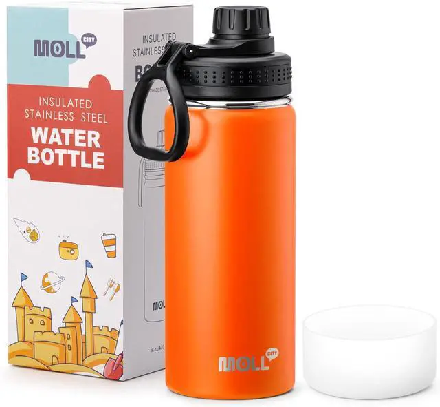 Main image of Kids Insulated Water Bottle-16 oz Stainless Steel Vacuum Wide Mouth Sports Flask with Silicone Boot-Reusable Metal Leak Proof Travel Water Bottle for Girls Boys, BPA-Free(Orange)