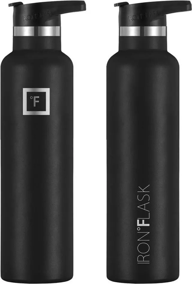 Alt view image 4 of 6 - IRON °FLASK Camping & Hiking Hydration Canteens - 3 Lids (Narrow Spout Lid) Leak Proof Vacuum Insulated Stainless Steel - Hot & Cold Double Walled Sports Water Bottle - Midnight Black, 24 Oz