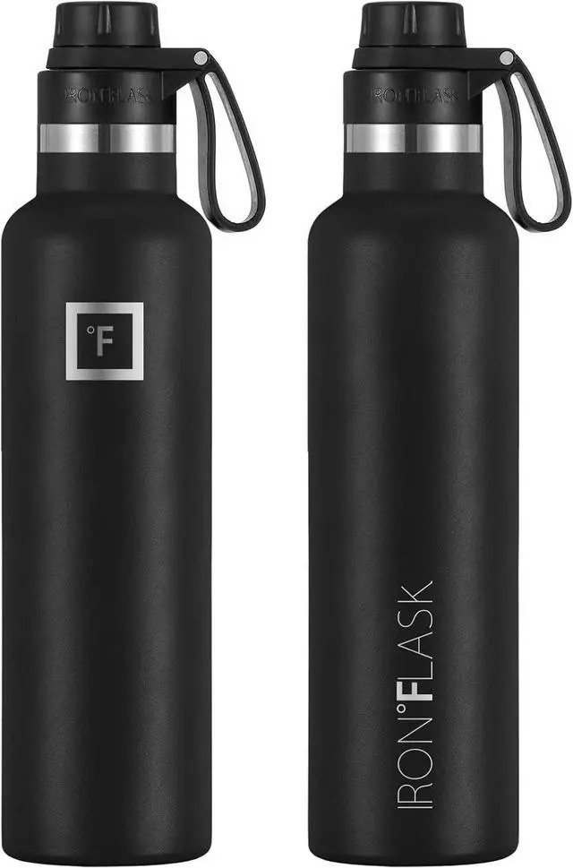 Alt view image 3 of 6 - IRON °FLASK Camping & Hiking Hydration Canteens - 3 Lids (Narrow Spout Lid) Leak Proof Vacuum Insulated Stainless Steel - Hot & Cold Double Walled Sports Water Bottle - Midnight Black, 24 Oz