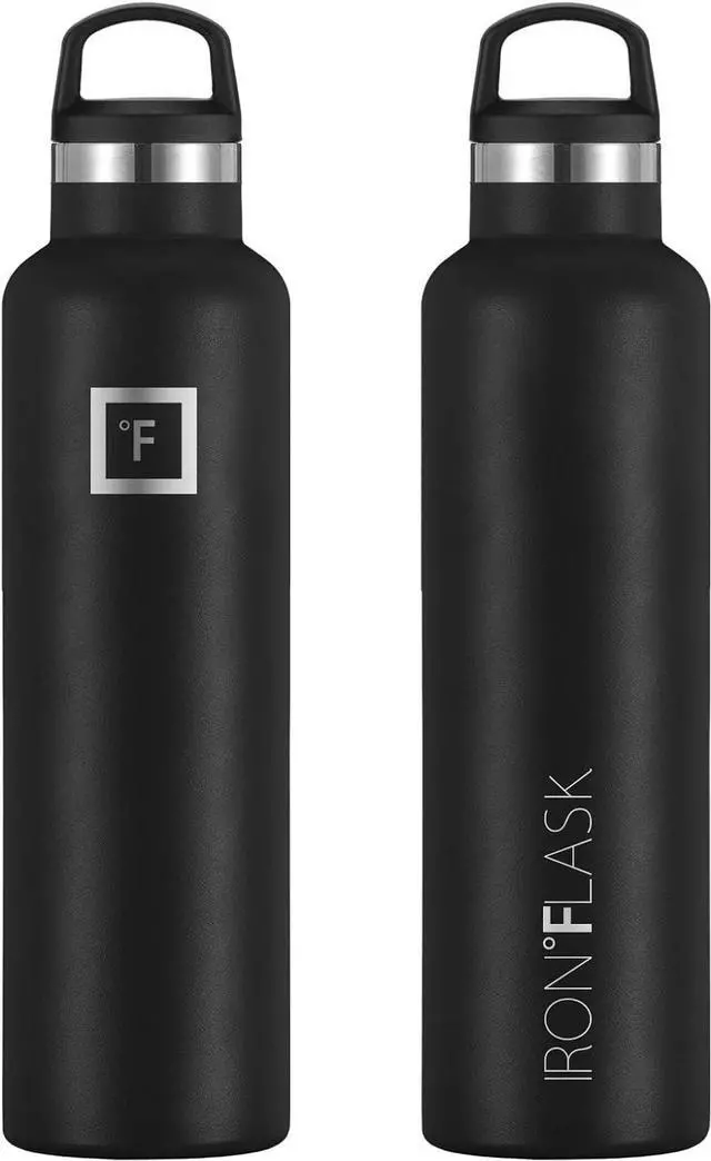 Alt view image 5 of 6 - IRON °FLASK Camping & Hiking Hydration Canteens - 3 Lids (Narrow Spout Lid) Leak Proof Vacuum Insulated Stainless Steel - Hot & Cold Double Walled Sports Water Bottle - Midnight Black, 24 Oz