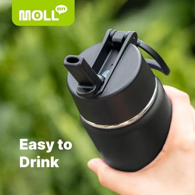 Alt view image 3 of 7 - Insulated Water Bottle with Straw-18 oz Stainless Steel Double Wall Vacuum Wide Mouth Water Bottle with Silicone Boot for Travel, Sports (Black)