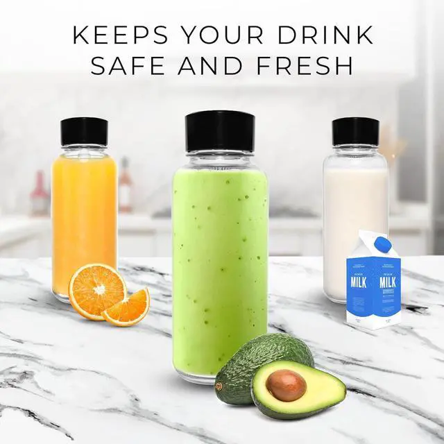 Alt view image 5 of 7 - purifyou 32oz Clear Glass Water Bottles for Fridge Set of 6 - Reusable Juicing Bottles with Lids and Neoprene Sleeves for Water, Milk, Juice, Smoothies, Tea - Stainless Steel Leak-Proof Wide Mouth