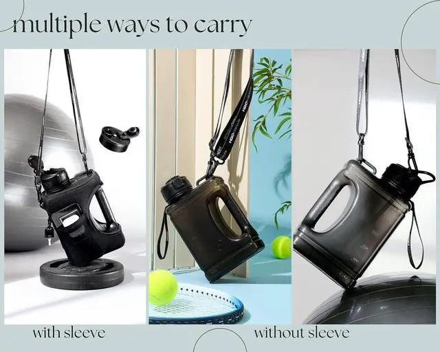 Alt view image 7 of 7 - H2O Capsule Half Gallon Cube Square Water Bottle value pack - 2.2L Water Bottle with Strap, 2 Storage Sleeves, Straw Lid  BPA Free Reusable Sports Water Jug with Handle, (68 Ounce)