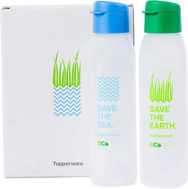 Main image of Tupperware Round 500ml Fliptop Bottle Cool n Chic, Save Earth Save Sea 2pc