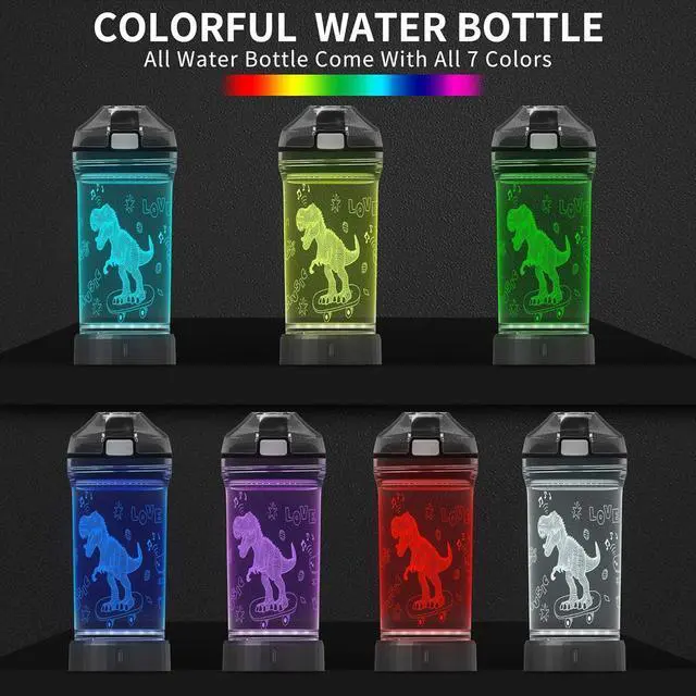 Alt view image 2 of 7 - Lightzz Kids Watter Bottle3D Dinosaur Cup with LED Illusion Light with 7 Color Changing Light - 14 0z BPA Free - Creative Travel Cup Dinosaur Gift for School Kid Boy Holiday