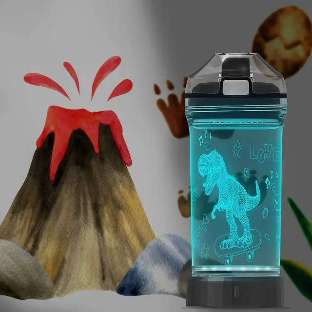 Alt view image 3 of 7 - Lightzz Kids Watter Bottle3D Dinosaur Cup with LED Illusion Light with 7 Color Changing Light - 14 0z BPA Free - Creative Travel Cup Dinosaur Gift for School Kid Boy Holiday