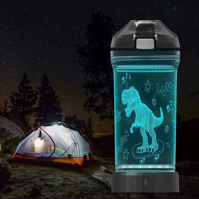 Alt view image 4 of 7 - Lightzz Kids Watter Bottle3D Dinosaur Cup with LED Illusion Light with 7 Color Changing Light - 14 0z BPA Free - Creative Travel Cup Dinosaur Gift for School Kid Boy Holiday
