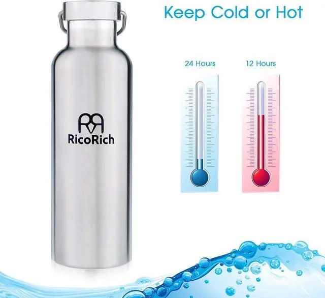 Alt view image 2 of 7 - RicoRich Double Walled Vacuum Insulated Stainless Steel Sports Water Bottles,Travel Hydration Thermoses Bottle,BPA Free,26oz(750ml)(Silver)