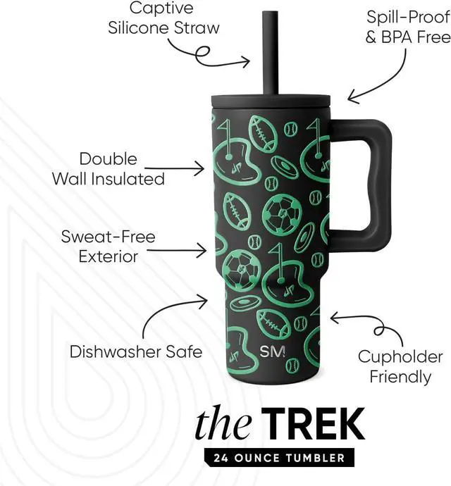 Alt view image 2 of 7 - Simple Modern Dude Perfect Kids 24 oz Tumbler with Handle and Silicone Straw Lid | Spill Proof and Leak Resistant | Reusable Stainless Steel Bottle | Gift for Kids | Trek Collection | Neon Sports