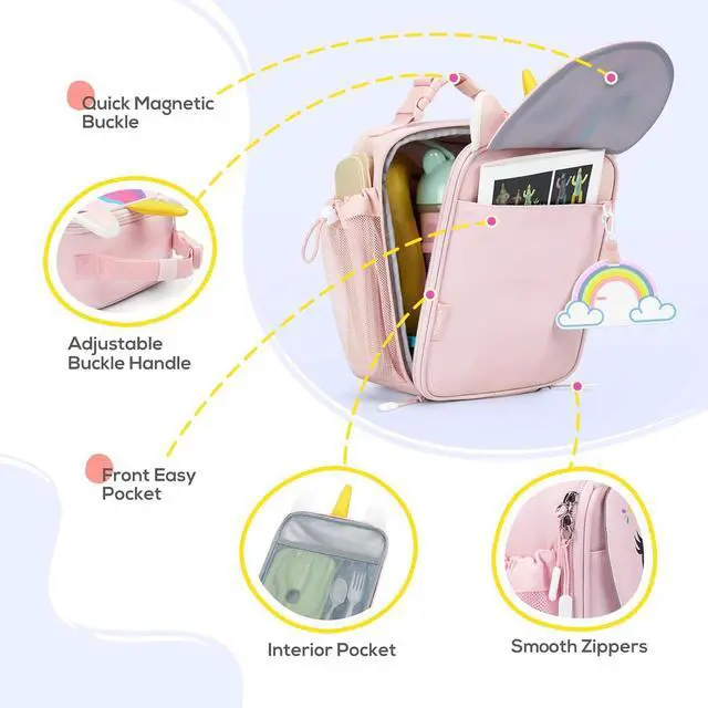 Alt view image 4 of 7 - TOURIT Kids Lunch Box Insulated Lunch Bag for Kids with Water Bottle Holder, Water-resistant Lightweight Lunch Tote Bag for Boys Girls to School, Picnics,Unicorn