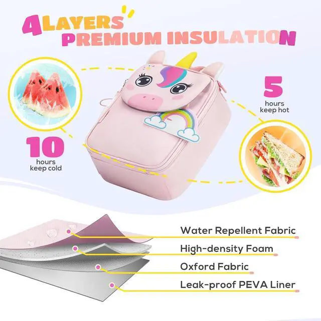 Alt view image 3 of 7 - TOURIT Kids Lunch Box Insulated Lunch Bag for Kids with Water Bottle Holder, Water-resistant Lightweight Lunch Tote Bag for Boys Girls to School, Picnics,Unicorn