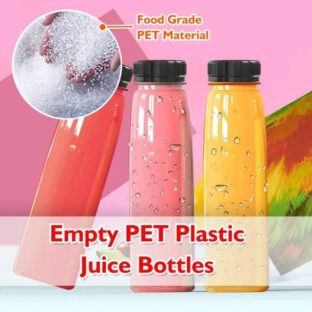 Alt view image 3 of 6 - Holotap 30 Pack Empty PET Plastic Juice Bottles 14 OZ Clear Disposable Bulk Drink Bottles with Black Tamper Evident Caps Lids (14 OZ, Black)