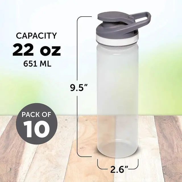 Alt view image 5 of 7 - DISCOUNT PROMOS Sports Water Bottles 22 oz. Set of 10, Bulk Pack - Reusable, Leak proof, With lids - Clear