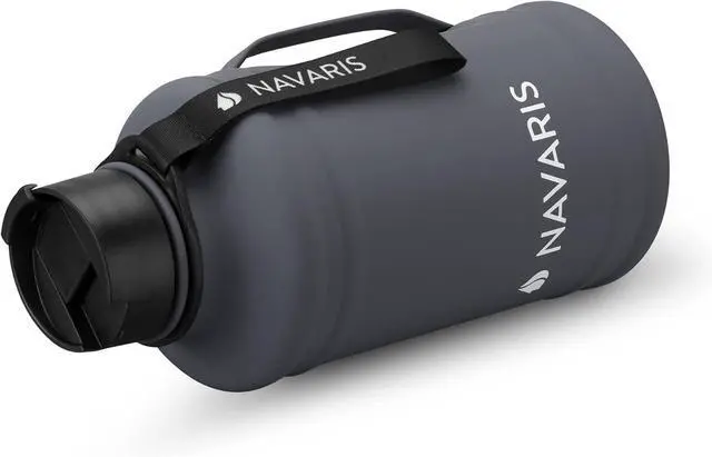 Alt view image 6 of 6 - Navaris Half Gallon Water Bottle with Handle - Single-Walled 74 oz (2.2L) Stainless Steel Water Jug - Large Reusable Metal Drinking Bottle for Sports