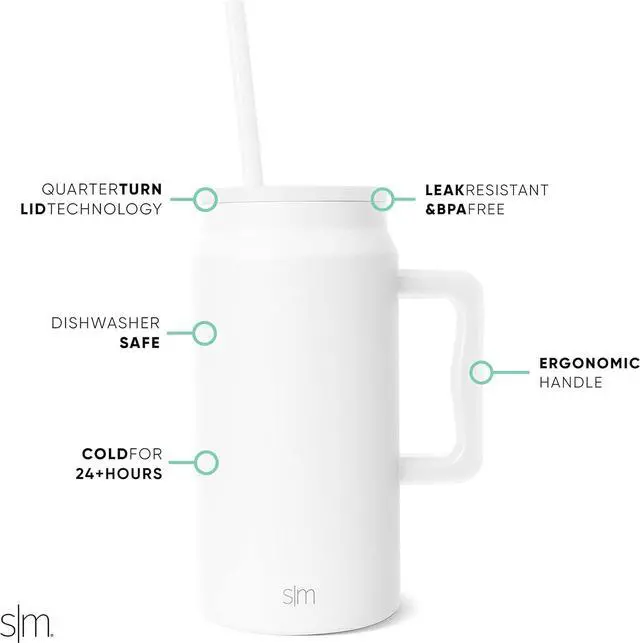 Alt view image 2 of 7 - Simple Modern 50 oz Mug Tumbler with Handle and Straw Lid | Reusable Insulated Stainless Steel Large Travel Jug Water Bottle Gifts for Women Men Him Her Trek Collection 50oz Winter White