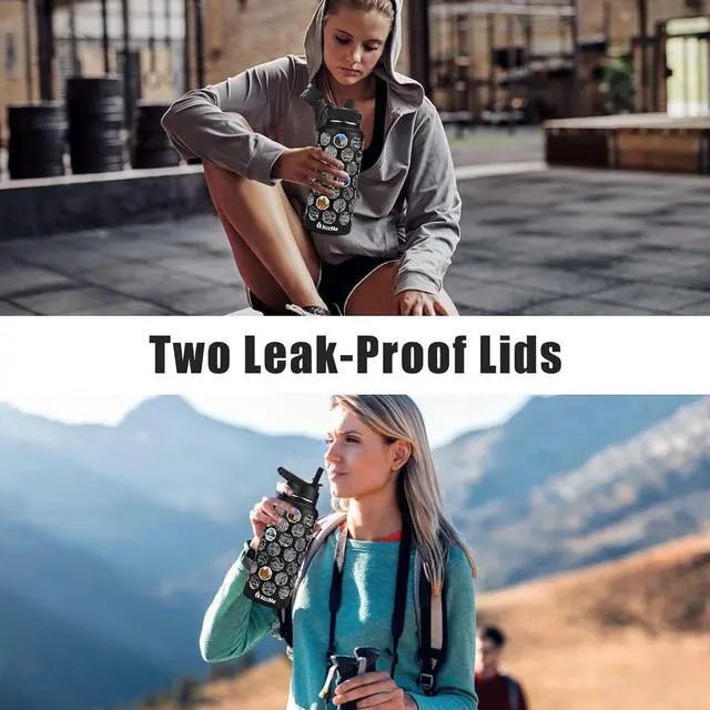 Alt view image 5 of 7 - National Parks Water Bottle with Stickers,32 oz Stainless Steel Insulated Water Bottle with Straw,2 Lids,Leak Proof Metal Water Bottle for Hiking,Travel,Sports,Camping,Wide Mouth Bottle