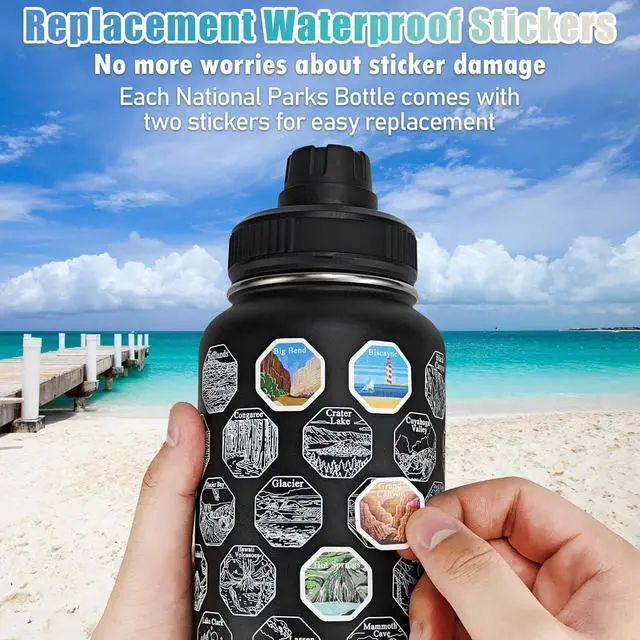 Alt view image 3 of 7 - National Parks Water Bottle with Stickers,32 oz Stainless Steel Insulated Water Bottle with Straw,2 Lids,Leak Proof Metal Water Bottle for Hiking,Travel,Sports,Camping,Wide Mouth Bottle