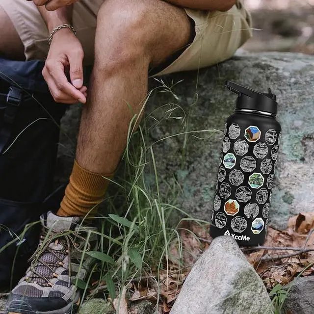 Alt view image 6 of 7 - National Parks Water Bottle with Stickers,32 oz Stainless Steel Insulated Water Bottle with Straw,2 Lids,Leak Proof Metal Water Bottle for Hiking,Travel,Sports,Camping,Wide Mouth Bottle