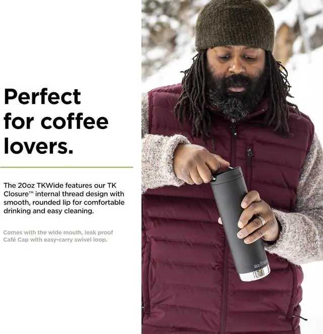 Alt view image 3 of 7 - Klean Kanteen TKWide Insulated Coffee Tumbler with Cafe Cap - Stainless Steel & Thermal Tumbler - Black, 20 oz