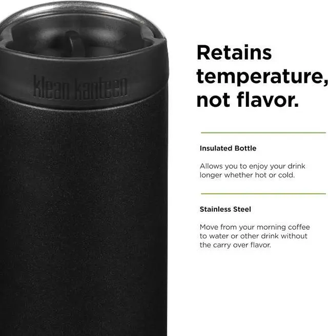 Alt view image 4 of 7 - Klean Kanteen TKWide Insulated Coffee Tumbler with Cafe Cap - Stainless Steel & Thermal Tumbler - Black, 20 oz