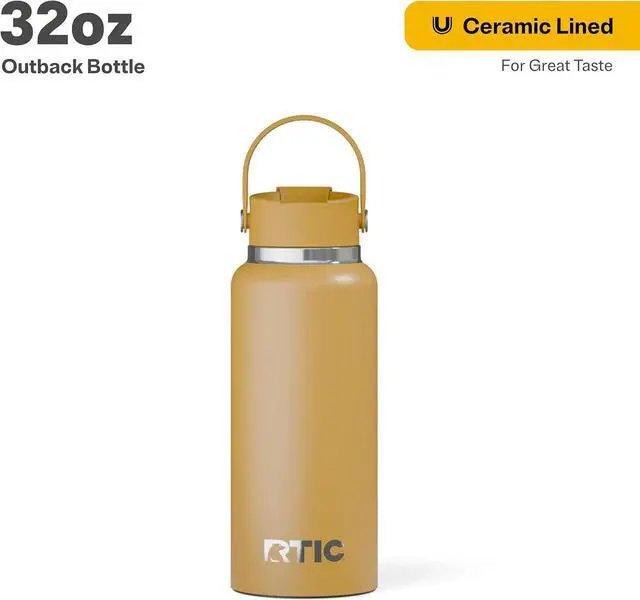Alt view image 2 of 7 - RTIC 32oz Outback Bottle, Insulated, Stainless Steel, Metal, Double Wall Vacuum-Insulation, Ceramic Lined, Leak-Proof Lid, BPA-Free Water Flask for Hiking, Running, Sports, Outdoor, Harvest