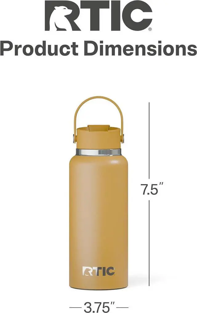 Alt view image 5 of 7 - RTIC 32oz Outback Bottle, Insulated, Stainless Steel, Metal, Double Wall Vacuum-Insulation, Ceramic Lined, Leak-Proof Lid, BPA-Free Water Flask for Hiking, Running, Sports, Outdoor, Harvest