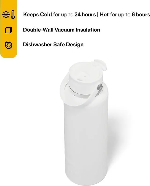 Alt view image 3 of 7 - RTIC 40oz Outback Bottle, Ceramic Lined, Insulated, Stainless Steel, Metal, Double Wall Vacuum-Insulation, Leak-Proof Lid, BPA-Free Water Flask Hiking, Running, Sports, Outdoor, White
