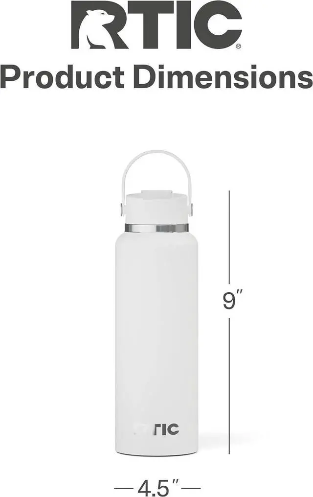 Alt view image 5 of 7 - RTIC 40oz Outback Bottle, Ceramic Lined, Insulated, Stainless Steel, Metal, Double Wall Vacuum-Insulation, Leak-Proof Lid, BPA-Free Water Flask Hiking, Running, Sports, Outdoor, White