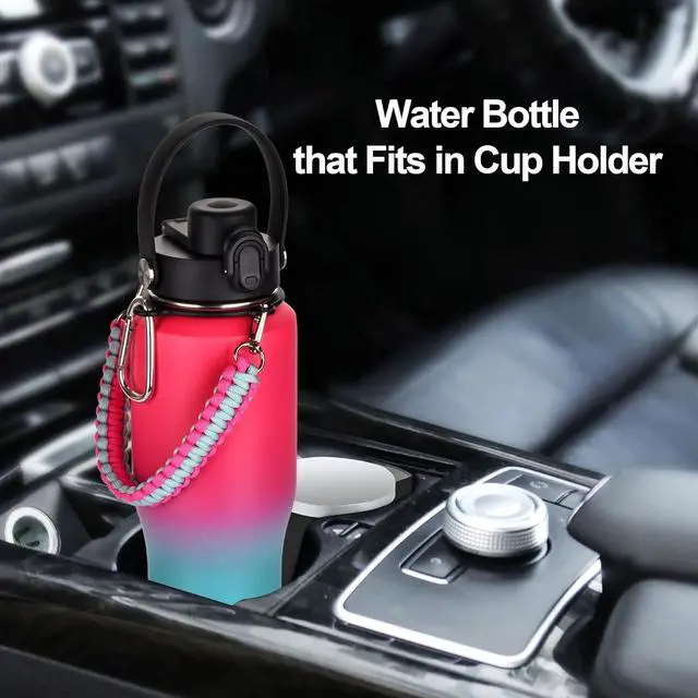 Alt view image 2 of 7 - 32 oz Insulated Water Bottle with Paracord Handles &Strap, Double Wall Metal Stainless Steel Tumbler Travel Flask with Straw Lid and Spout Lid, Fits in Any Car Cup Holders Keep Cold Hot 24 Hrs