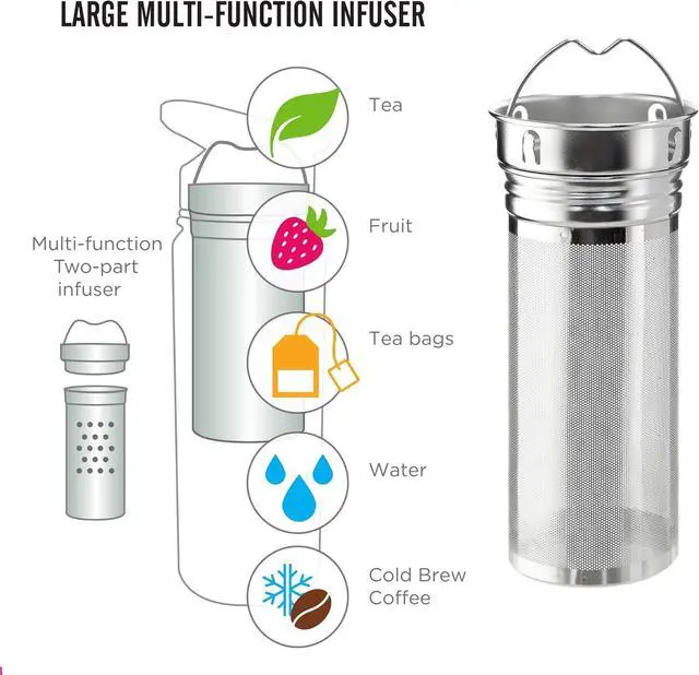 Alt view image 3 of 7 - GROSCHE Chicago Stainless Steel Tea Infuser Flask | Beverage Bottle | Hot & Cold Drinks | Loose Leaf Tea Infuser | Travel Convenience Water Bottle | 16 fl oz, Blue