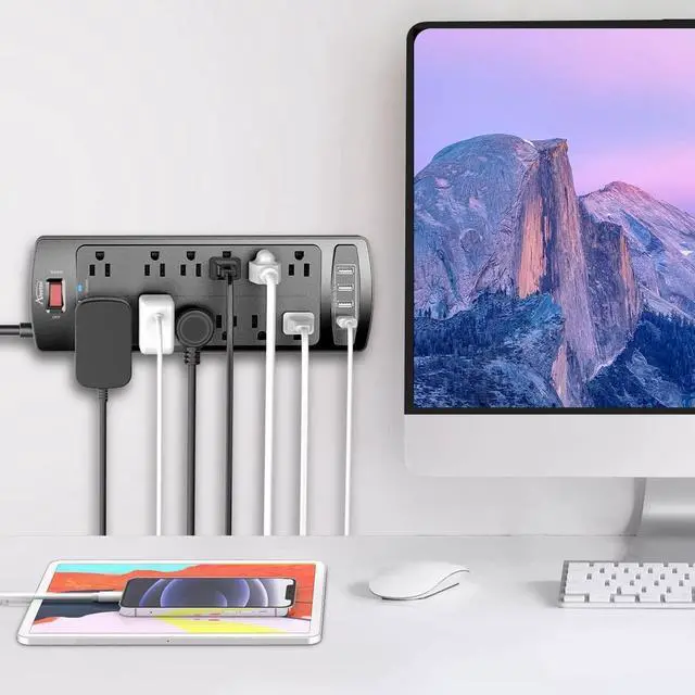Alt view image 3 of 7 - Power Strip, ALESTOR Surge Protector with 12 Outlets and 4 USB Ports, 6 Feet Extension Cord (1875W/15A), 2700 Joules, ETL Listed, Black