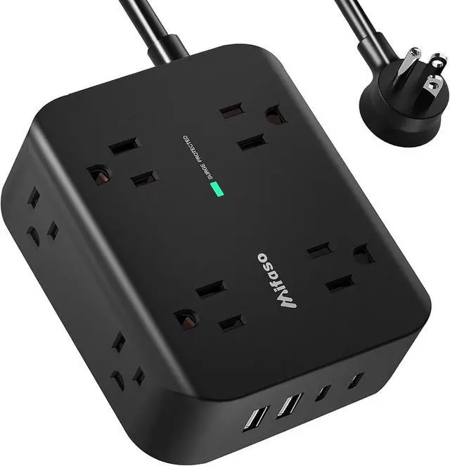 Main image of Power Strip Surge Protector - Flat Plug, Wall Mount, 8 Wide Outlets with 4 USB Ports (2 USB C), 5FT Heavy Duty Extension Cord with Multiple Outlets, Charging Station Overload Protection for Home Dorm