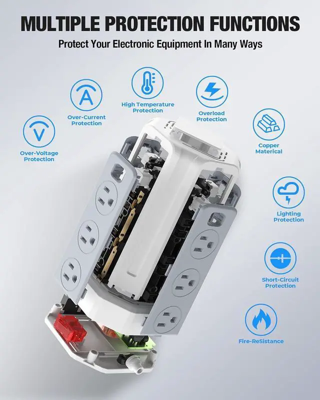 Alt view image 2 of 7 - Power Strip Surge Protector, 10 Ft Extension Cord with 12 AC Multiple Outlets 4 USB (1 USB C), SMALLRT Power Tower Desktop Charging Station, Home Dorm Room Office Essentials, Desk Accessories White