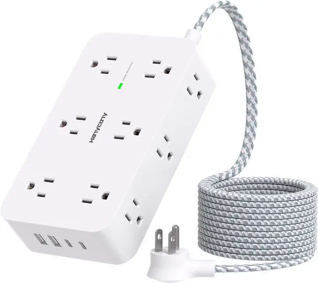 Main image of Power Strip Surge Protector, HANYCONY 12 Multiple Outlets 4 USB Ports (2 USB C), 5Ft Braided Extension Cord Flat Plug, Overload Surge Protection, Desk for Office Home College Dorm Room Essentials