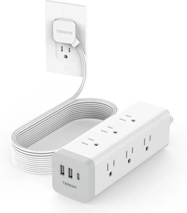 Main image of Surge Protector Power Strip 15 Ft, TESSAN Flat Plug Long Extension Cord with 9 Outlets 3 USB(1 USB C), Surge Protection Mountable Desk Charging Station for Indoor, Home, Office, Dorm Room Essentials