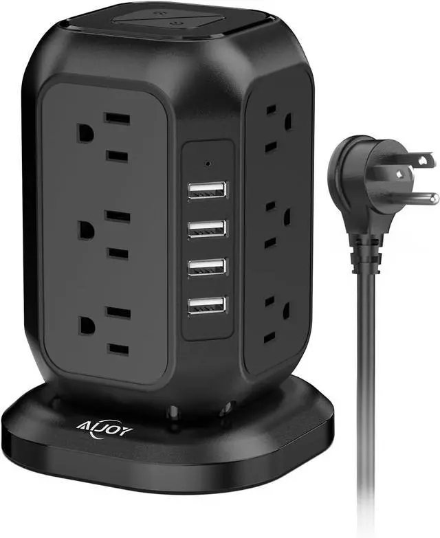 Main image of Power Strip Tower with USB Ports-AiJoy Surge Protector with 12 AC Outlet and 4 USB Ports, 10 Ft Extension Cord with Multiple Outlets, Charging Station with Overload Protection, for Home Office Dorm