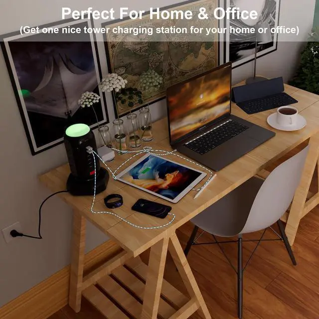 Alt view image 6 of 6 - Power Strip Tower with Colorful Nightlight, 15 AC Outlets and 6 Fasting USB Ports, Retractable Extension Cord with Multiple Outlets, 900 J Surge Protector with Right Flat Plug (Black)