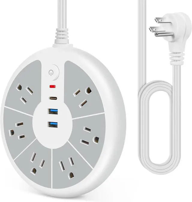 Main image of Ultra-Thin Cord Power Strip Fast USB C - 6-Outlet Power Strip Surge Protector with 3 USB Ports - Compact Charging Station Plug Extender for Desk, Office, Computer, Charger, Electronic Accessories