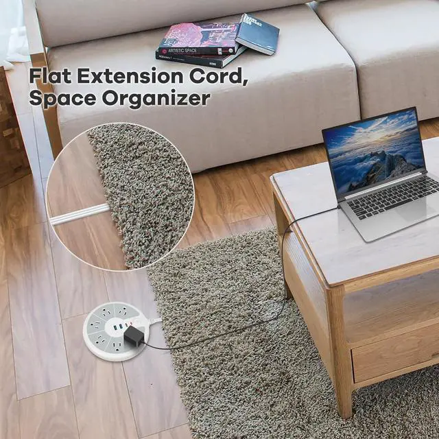 Alt view image 2 of 7 - Ultra-Thin Cord Power Strip Fast USB C - 6-Outlet Power Strip Surge Protector with 3 USB Ports - Compact Charging Station Plug Extender for Desk, Office, Computer, Charger, Electronic Accessories