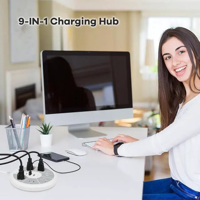 Alt view image 4 of 7 - Ultra-Thin Cord Power Strip Fast USB C - 6-Outlet Power Strip Surge Protector with 3 USB Ports - Compact Charging Station Plug Extender for Desk, Office, Computer, Charger, Electronic Accessories